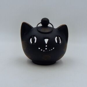 Cat Head Face Cast Iron Black Votive Candle Holder 4-1/4 Inches Halloween